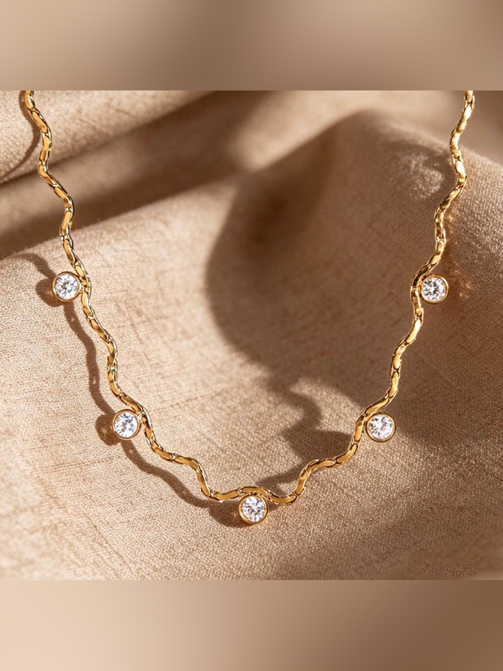 Gold Crystal Wave Chain Necklace - Jewelry